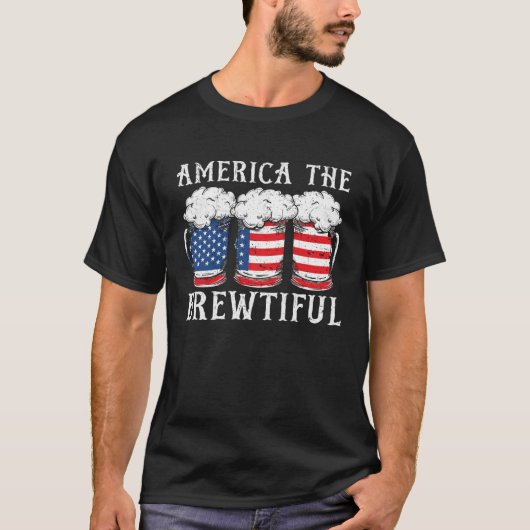 America The Brewtiful Beer Drinker USA Flag 4th Of Tシャツ (正面)