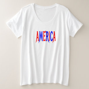 AMERICA USA赤と青 プラスサイズTシャツ