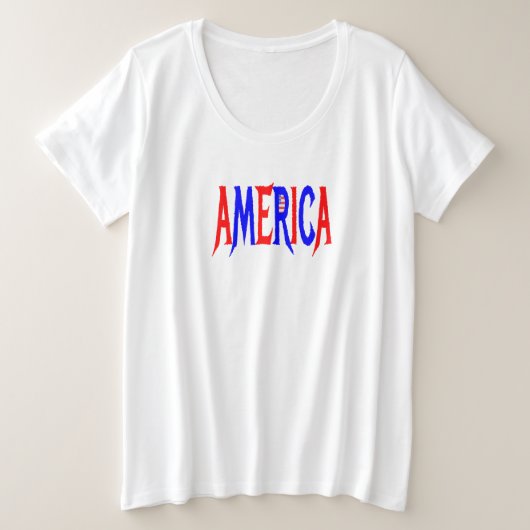 AMERICA USA赤と青 プラスサイズTシャツ (デザイン正面)