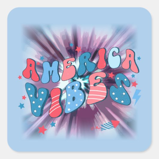 America Vibe - Groovyレトロ愛国的な7月4日 スクエアシール (正面)
