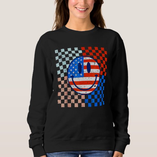 America Vibes Cute Smile Face USA American Flag 4t スウェットシャツ (正面)
