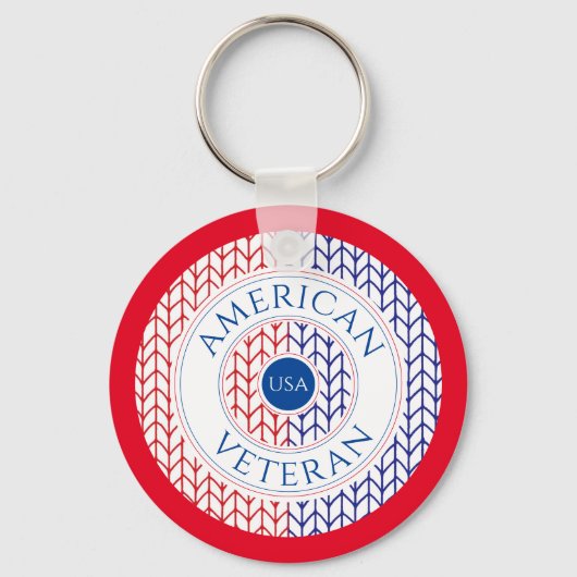 AMERICAN退役軍人ラウンドメタルキーチェーン/赤 キーホルダー (正面)
