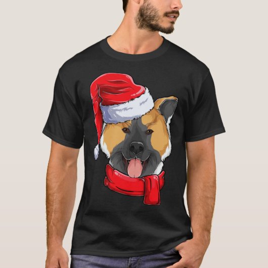 American Akita Dog Santa Claus Apparel  Christmas  Tシャツ (正面)