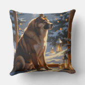 American Akita With Christmas Lights Holiday クッション (裏面)