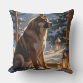 American Akita With Christmas Lights Holiday クッション (正面)