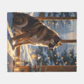 American Akita With Christmas Lights Holiday フリースブランケット (正面(横))