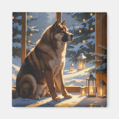 American Akita With Christmas Lights Holiday マグネット (正面)