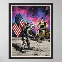 American Astronaut Patriotic Vivid Colors ポスター