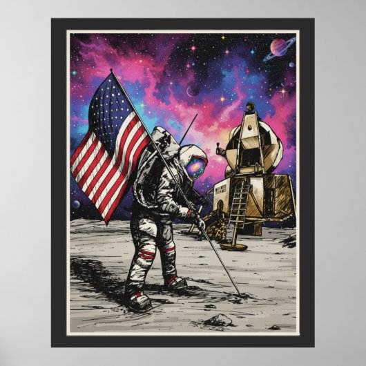 American Astronaut Patriotic Vivid Colors ポスター (正面)
