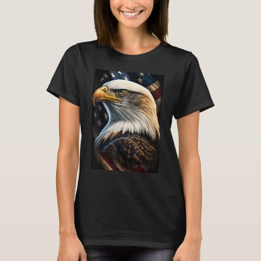 American Bald Eagle Eyes Flag Country Tシャツ (正面)