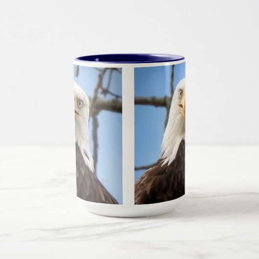 American Bald Eagle Face Wildlife Funny Blue マグカップ (中央)