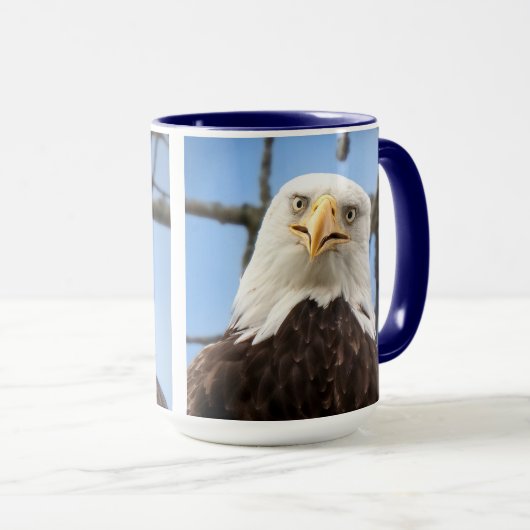 American Bald Eagle Face Wildlife Funny Blue マグカップ (正面右)