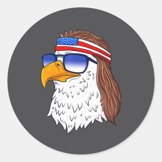 American Bald Eagle Mullet 4th Of July Funny Usa  ラウンドシール (正面)