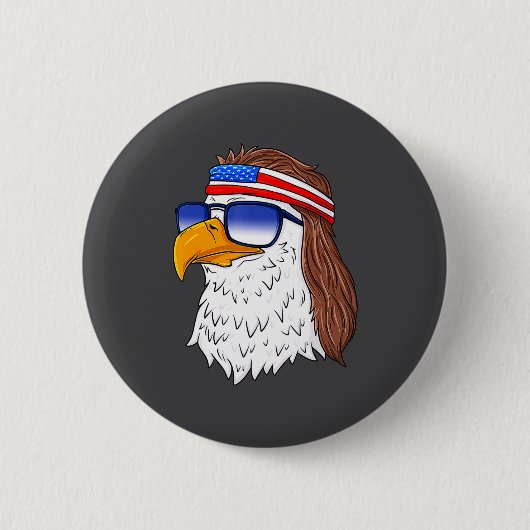 American Bald Eagle Mullet 4th Of July Funny Usa  缶バッジ (正面)
