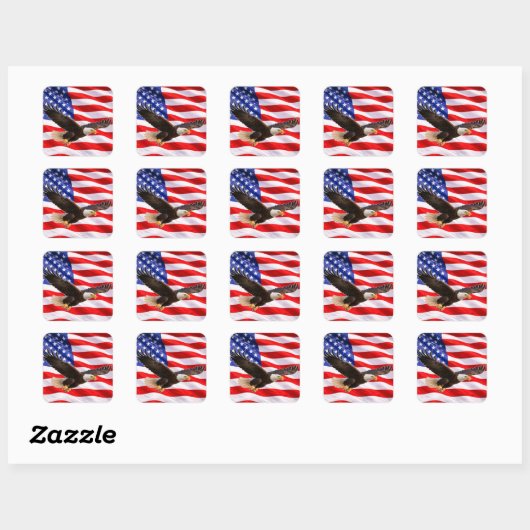 American Bald Eagle Patriotic Square Sticker スクエアシール (シート)