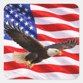 American Bald Eagle Patriotic Square Sticker スクエアシール