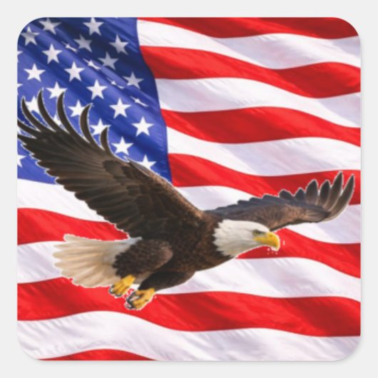American Bald Eagle Patriotic Square Sticker スクエアシール (正面)