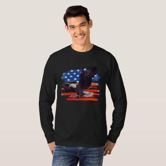 American Bald Eagle USA Flag 4th of July Eagle Fl Tシャツ (正面フル)