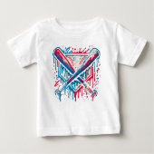 American Baseball Drip Graffiti Ball and Bat ベビーTシャツ (正面)
