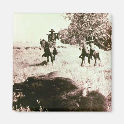 American Bison Hunters (写真b/w) マグネット (正面)