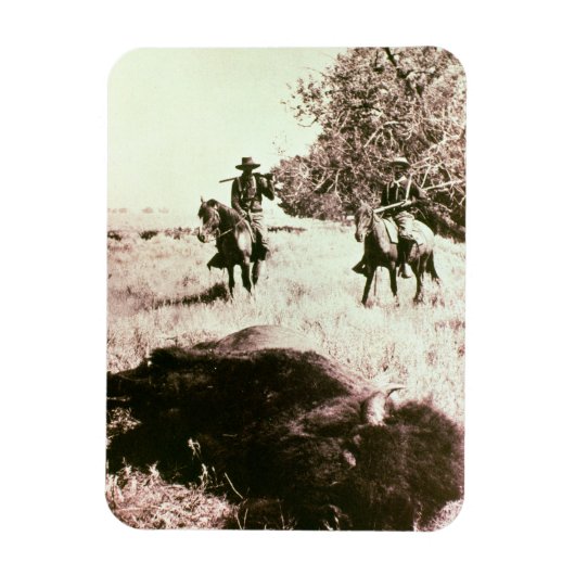 American Bison Hunters （写真b/w） マグネット (縦)