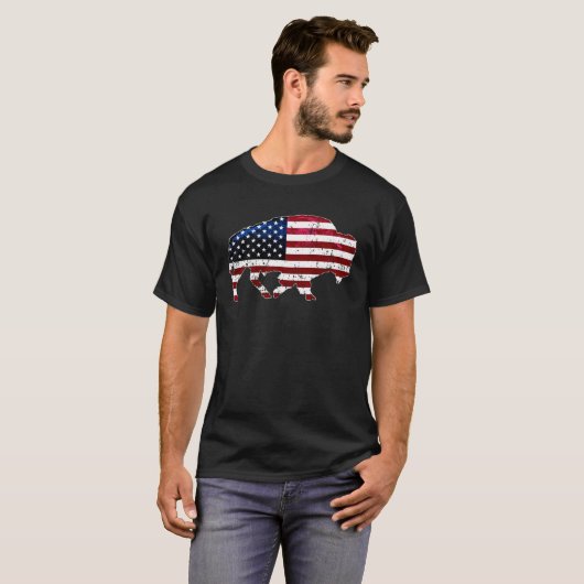 American Bison I USA Flag Buffalo Tシャツ (正面フル)