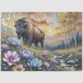 American Bison in floral mountain valley 薄葉紙 (正面)