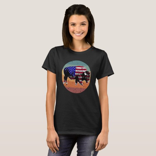 American Bison US National Park Flag Silhouette Re Tシャツ (正面フル)