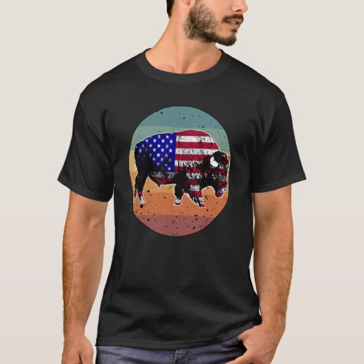 American Bison US National Park Flag Silhouette Re Tシャツ (正面)