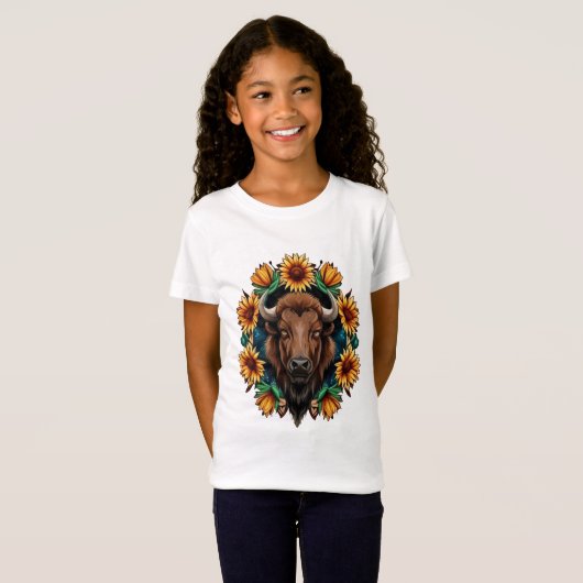 American Bison With Sunflower Wreath Kansas State  Tシャツ (正面フル)