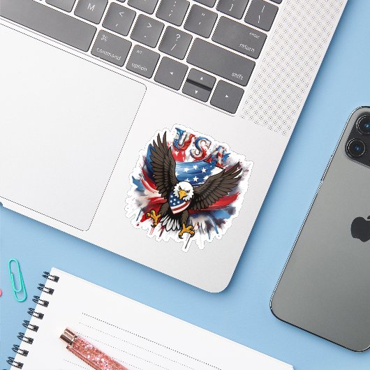 American Bold Eagle Patriotioc USA シール (ノートパソコンとiPhone)