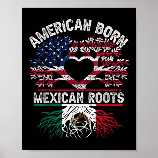 American Born Mexican Roots Flag Tree Mexico Usa H ポスター (正面)