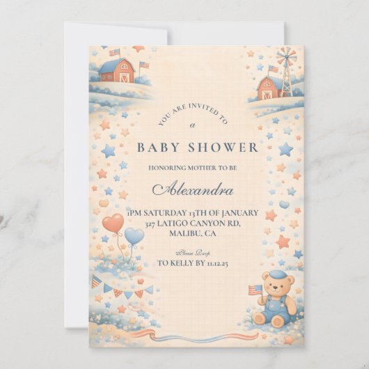 American Boy Red White Blue Baby Shower 招待状 (正面)