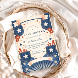 American Boy Vintage Denim Stars Baby Shower 招待状