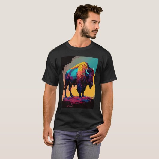 American Buffalo Animal Pop Bison Grilling 1 Tシャツ (正面フル)