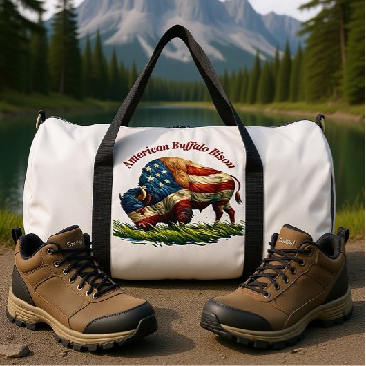 American Buffalo Bison Proudly Patriotic ダッフルバッグ