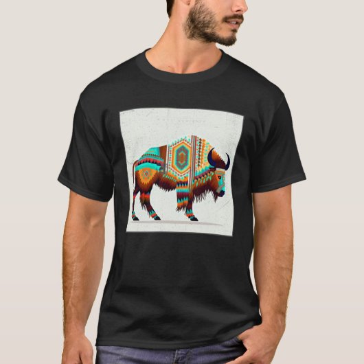 American Buffalo Colorful Aztec Bison Men Women Tシャツ (正面)