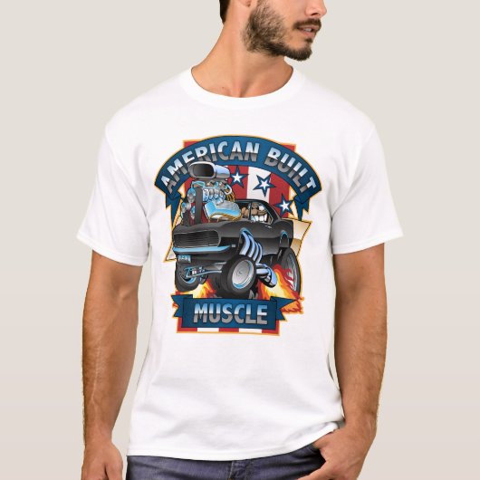 American Built Muscle - クラシック Muscle Car Cartoon Tシャツ (正面)