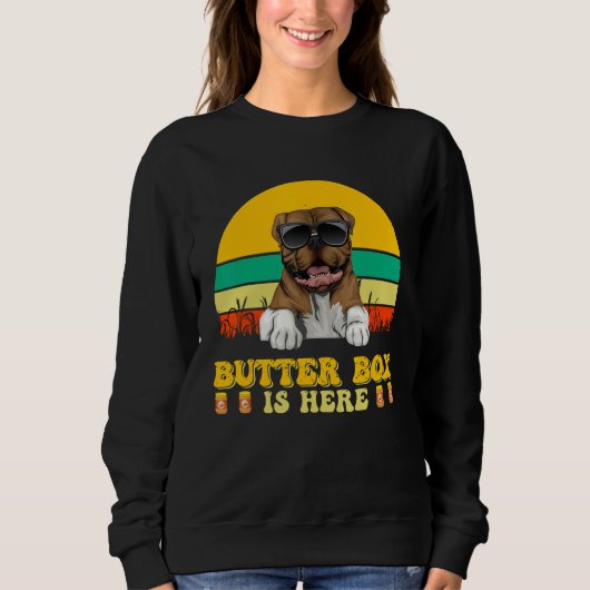 American bulldog Dog Butter Box Is Here Father s D スウェットシャツ (正面)