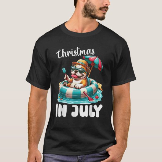 AMERICAN BULLDOG on Inflatable Boat Merry Christma Tシャツ (正面)