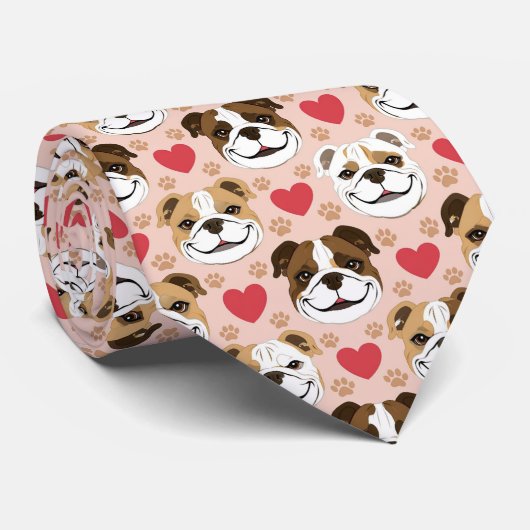 American Bulldog Valentine Hearts Pattern Dog Love ネクタイ (ロール)