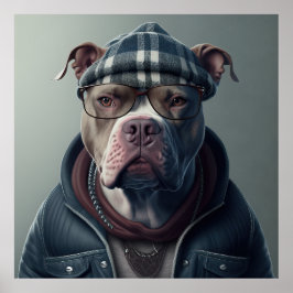 American Bully Hipster Dog Poster ポスター