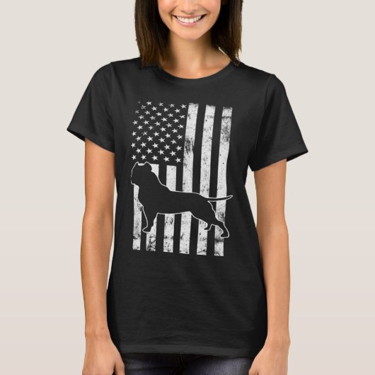 American Bully PitBull Dog With American Flag Vint Tシャツ (正面)