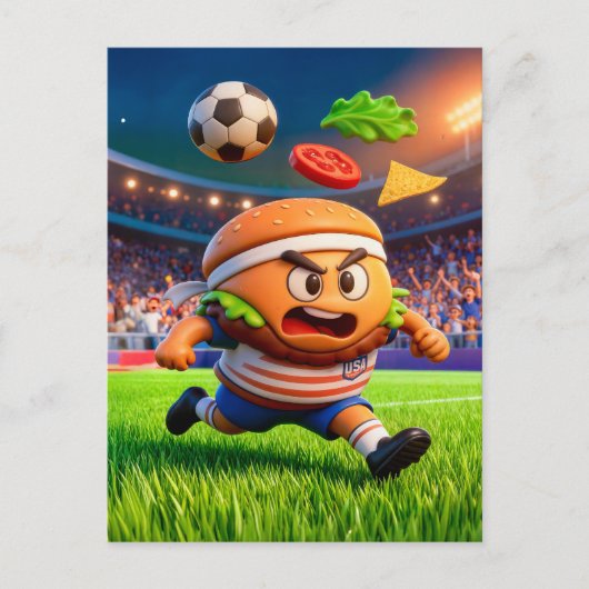 American burger soccer player charging across stad ポストカード (正面)