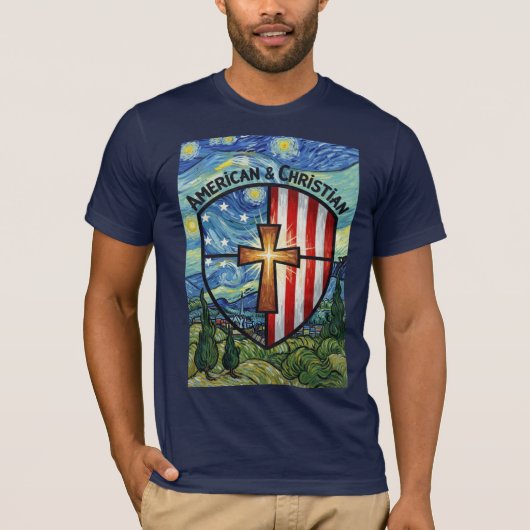 American & Christian Patriotic Shield Faith & Free Tシャツ (正面)
