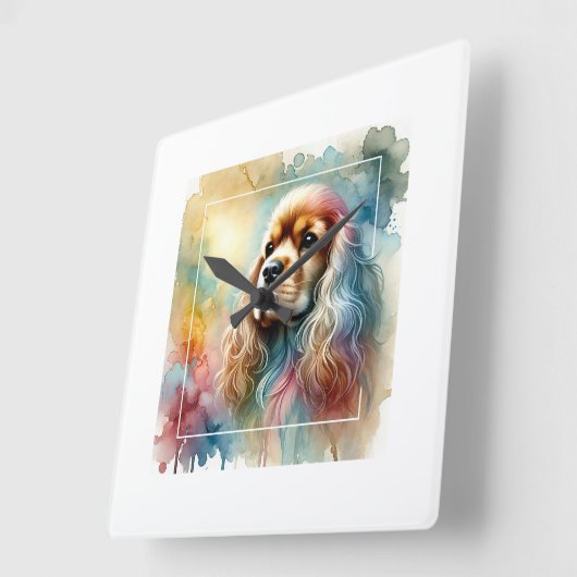 American Cocker Spaniel Dog 070824AREF137 - Waterc スクエア壁時計 (傾斜)