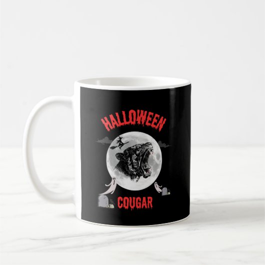 american cougar on halloween night with crows コーヒーマグカップ (左)