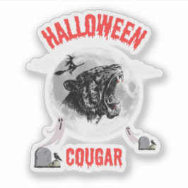 american cougar on halloween night with crows シール