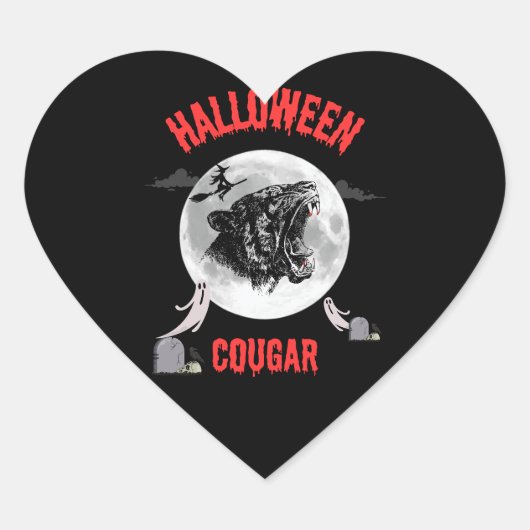 american cougar on halloween night with crows ハートシール (正面)