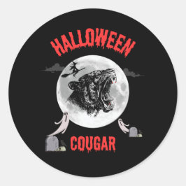 american cougar on halloween night with crows ラウンドシール